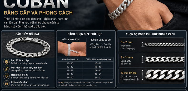 lắc tay bạc nam Cuban