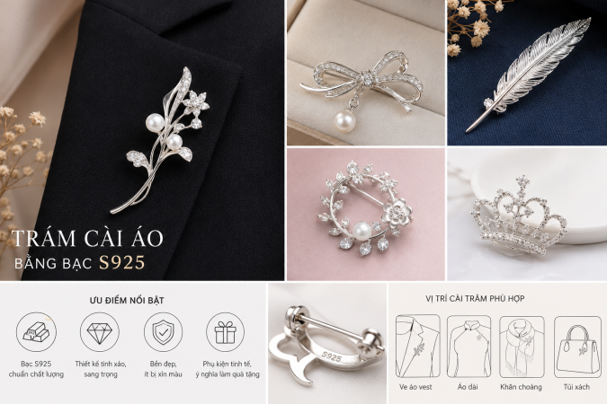 Trâm cài áo bằng bạc s925