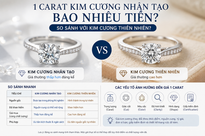 1 carat kim cương nhân tạo bao nhiêu tiền? So sánh với kim cương thiên nhiên?