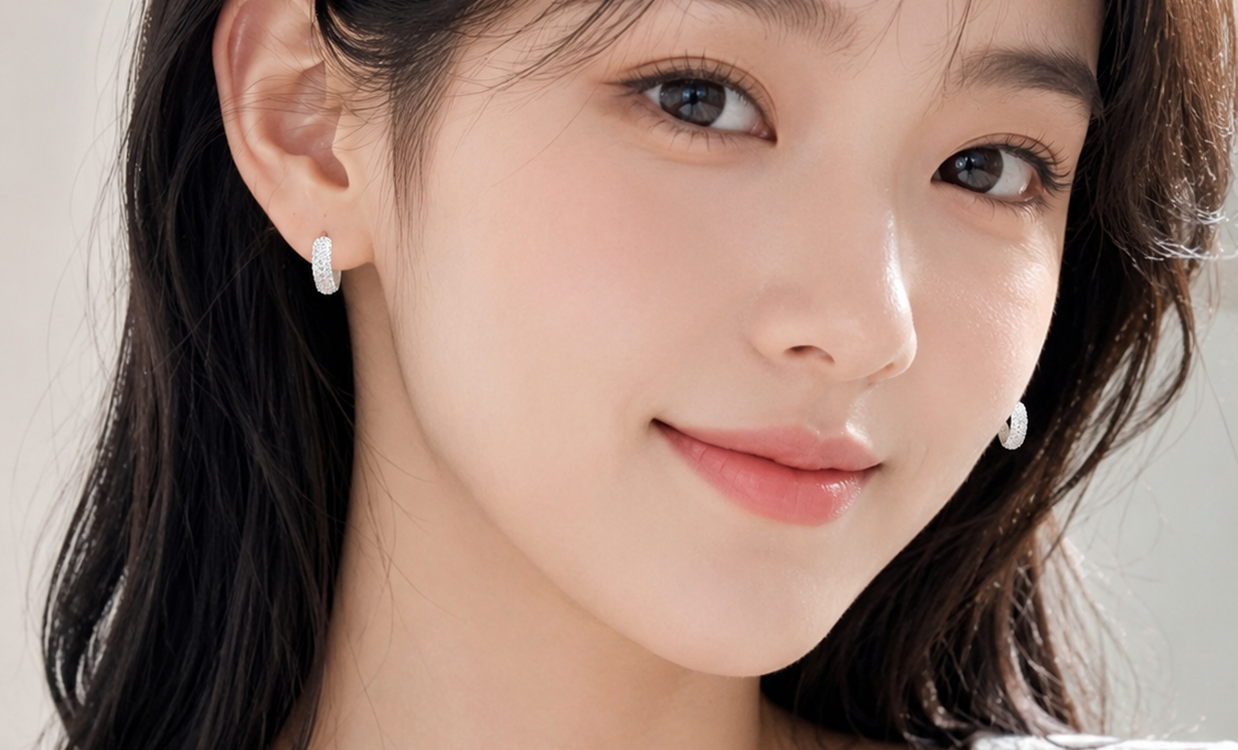 Bông tai bạc vòng đá tròn bản dày