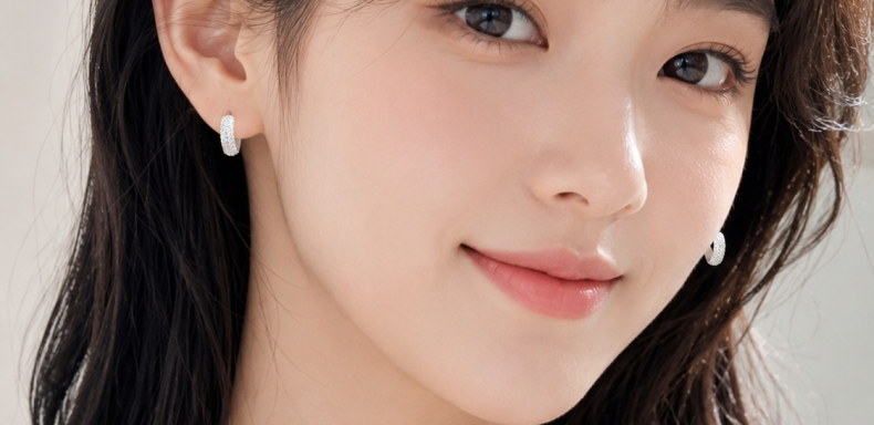Bông tai bạc vòng đá tròn bản dày