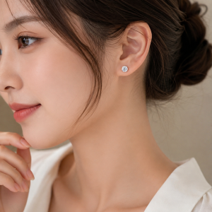 Bông tai nụ đá tròn trắng chốt bạc