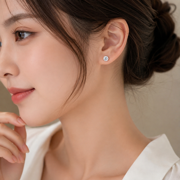Bông tai nụ đá tròn trắng chốt bạc, mẫu trang sức nữ kiểu tối giản