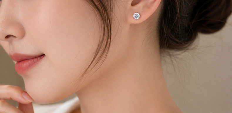 Bông tai nụ đá tròn trắng chốt bạc