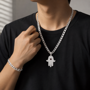 Dây chuyền bạc nam bàn tay Hamsa