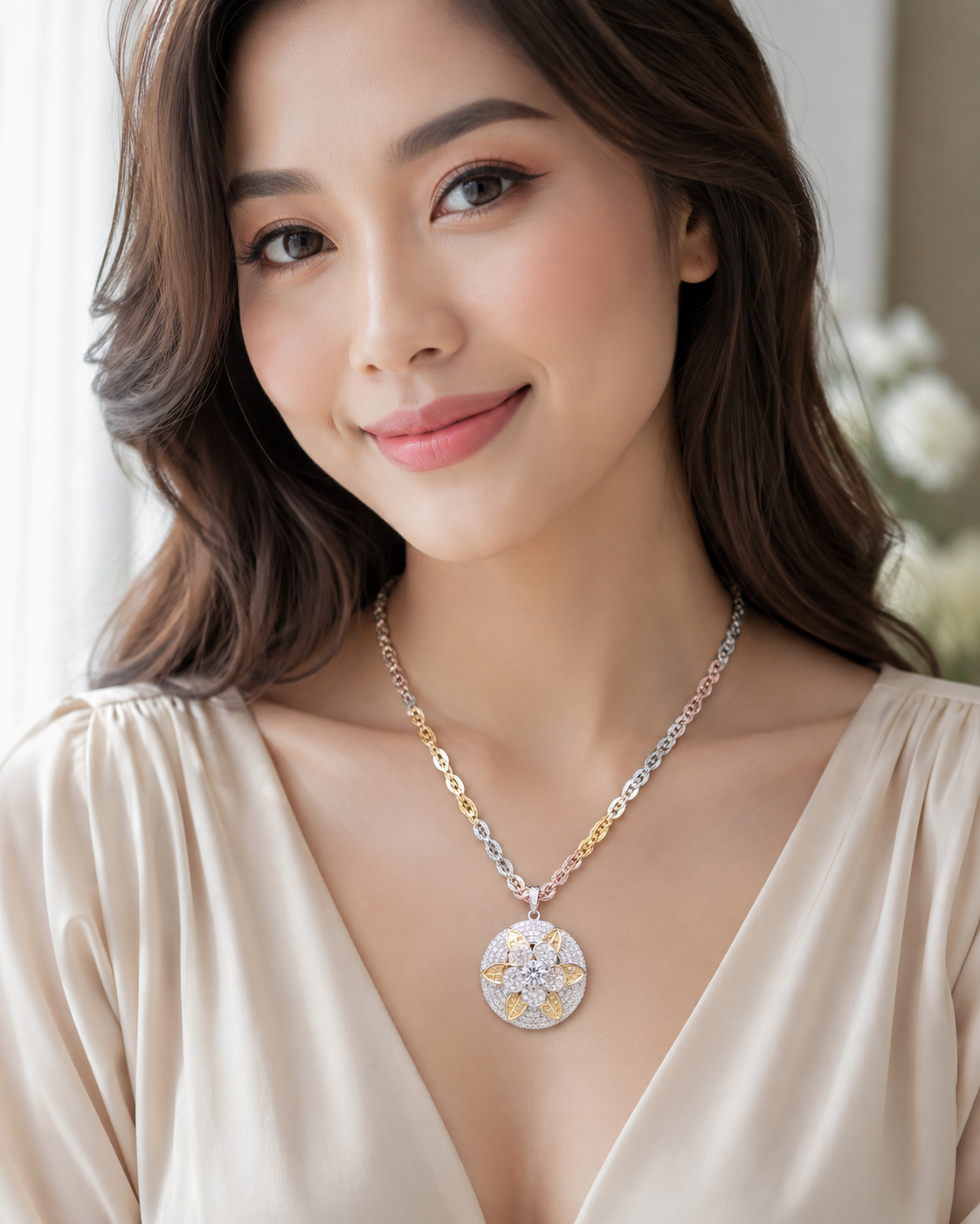 Dây chuyền nữ bạc xi màu cao cấp