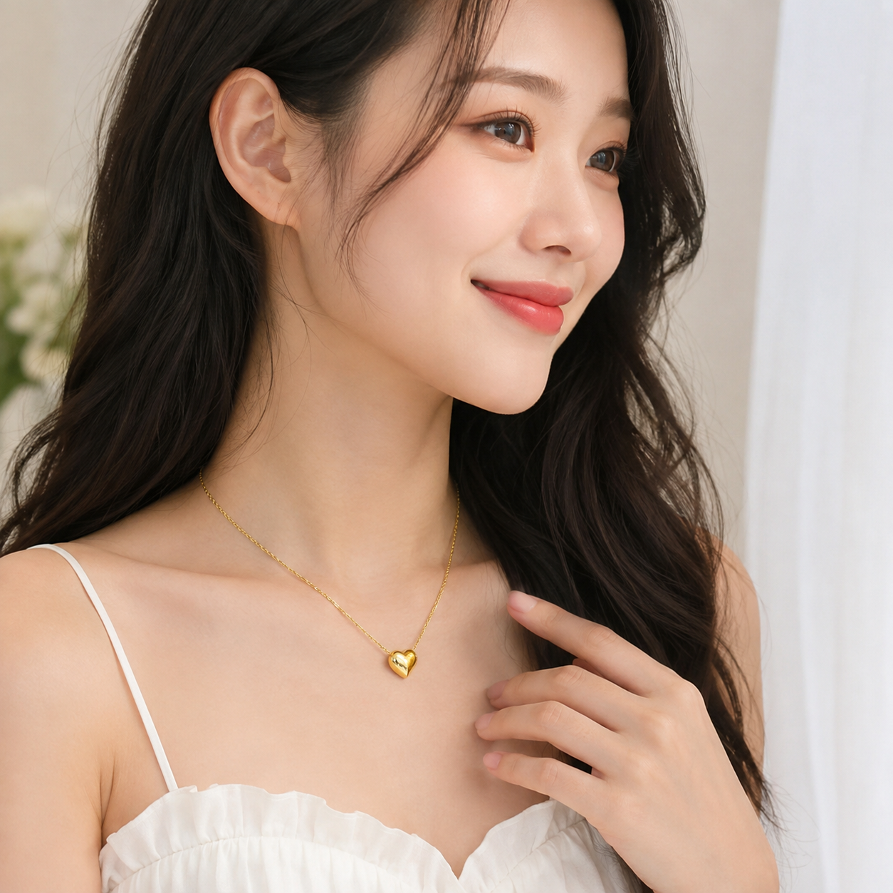 Dây chuyền trái tim phồng vàng k