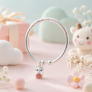 Kiềng bạc chạm rồng mix charm con trâu khắc tên cho bé