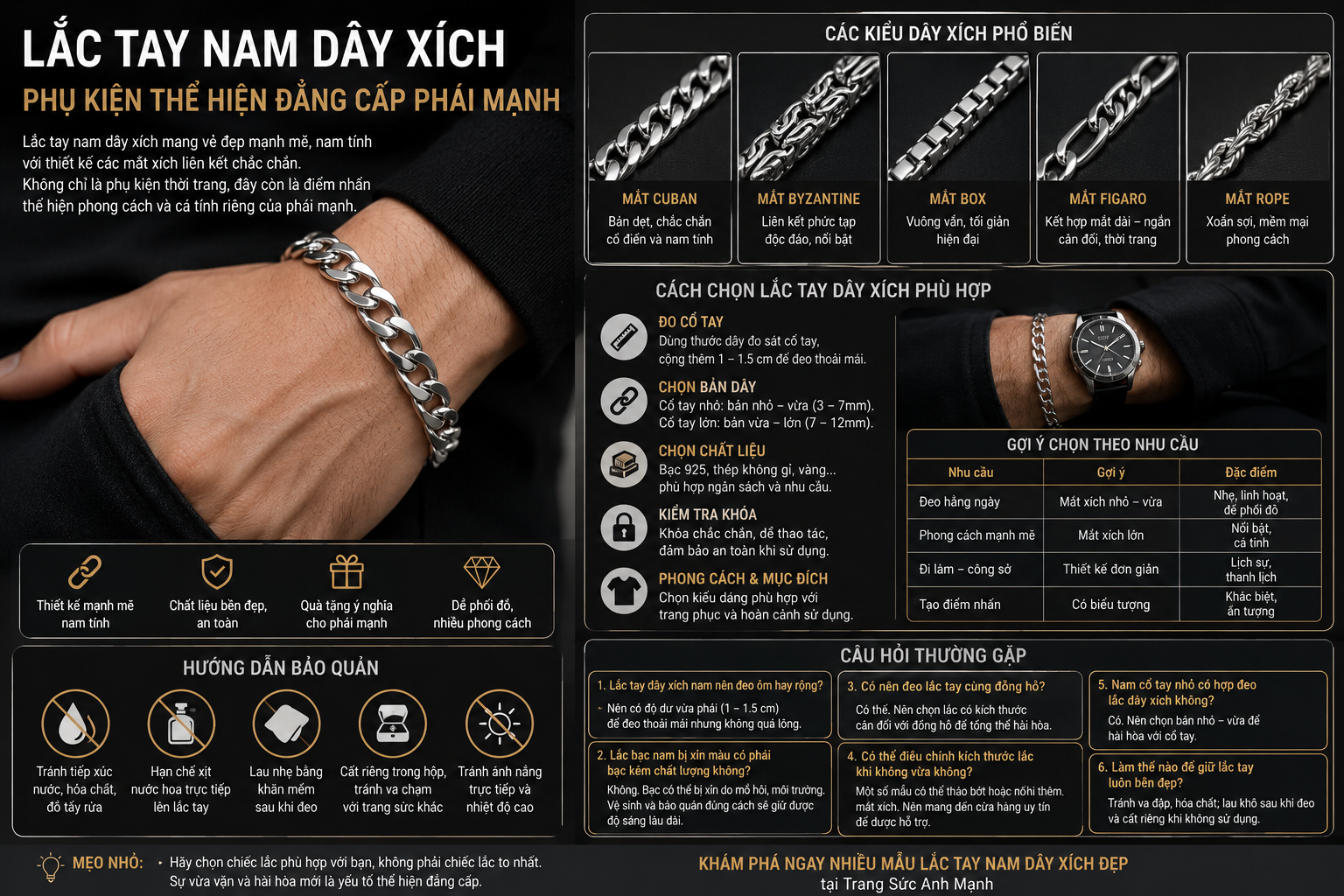 LẮC TAY NAM DÂY XÍCH – PHỤ KIỆN THỂ HIỆN ĐẲNG CẤP PHÁI MẠNH là gì? Đặc điểm và cách lựa chọn