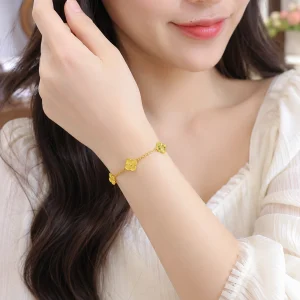 Lắc tay cỏ lá mix đá màu vàng k