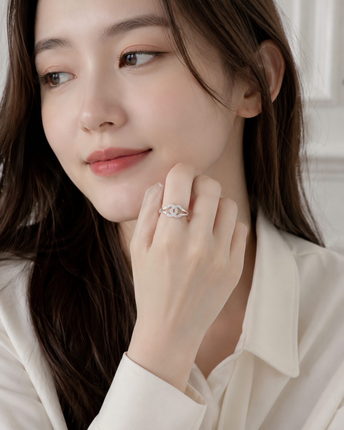 Nhẫn bạc chanel hàng đá