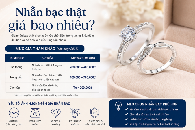 Nhẫn bạc thật giá bao nhiêu?
