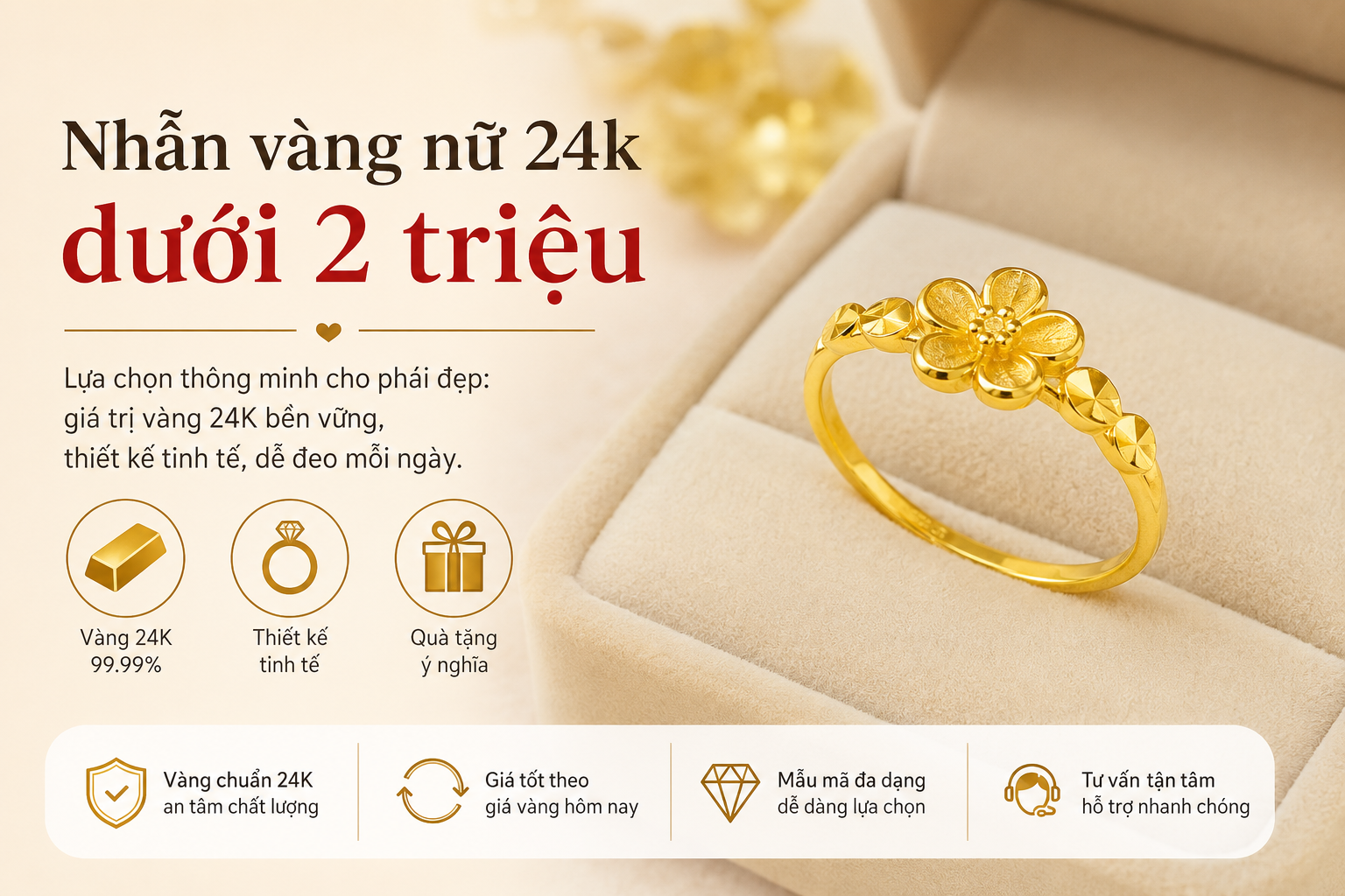 Nhẫn vàng nữ k dưới triệu
