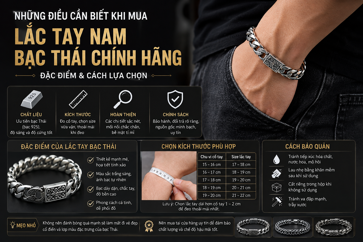 Những điều cần biết khi mua lắc tay nam bạc Thái chính hãng là gì? Đặc điểm và cách lựa chọn