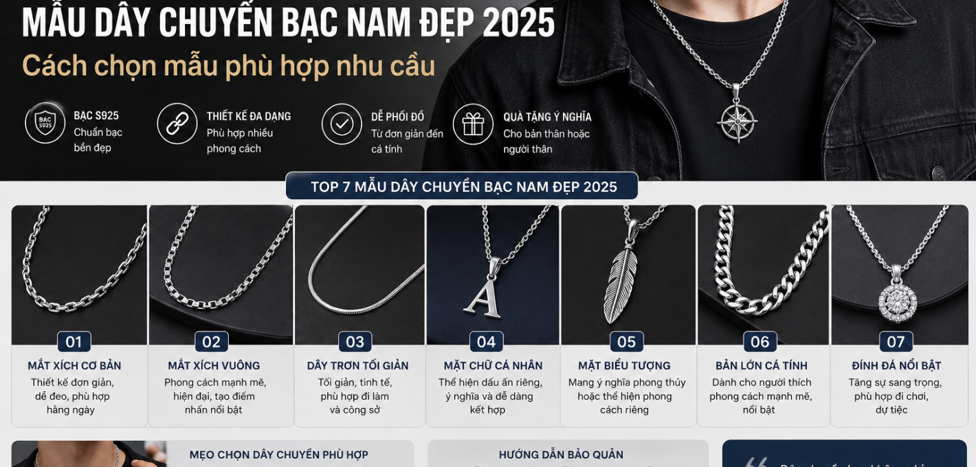 TOP MẪU DÂY CHUYỀN BẠC NAM ĐẸP Cách chọn mẫu phù hợp nhu cầu