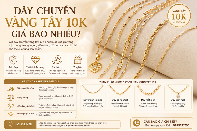 Dây chuyền 1 chỉ vàng ta: Cách tính giá và chọn dây phù hợp