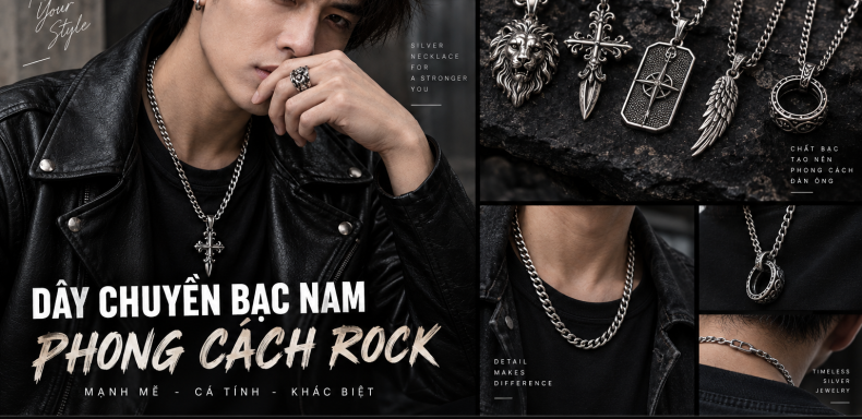 Dây chuyền bạc nam phong cách rock Mẫu dễ đeo & cách phối đồ