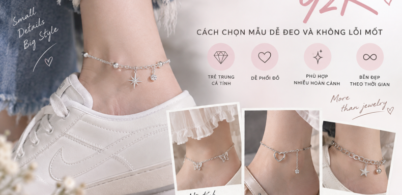 Lắc chân bạc nữ phong cách YK