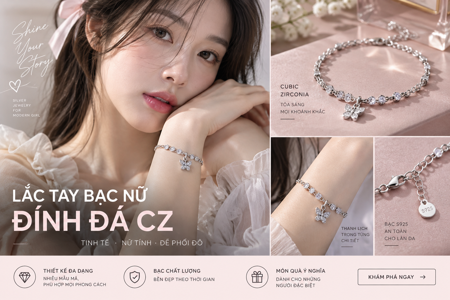 Lắc tay bạc nữ đính đá CZ hợp với ai, cách chọn và cách phối đồ