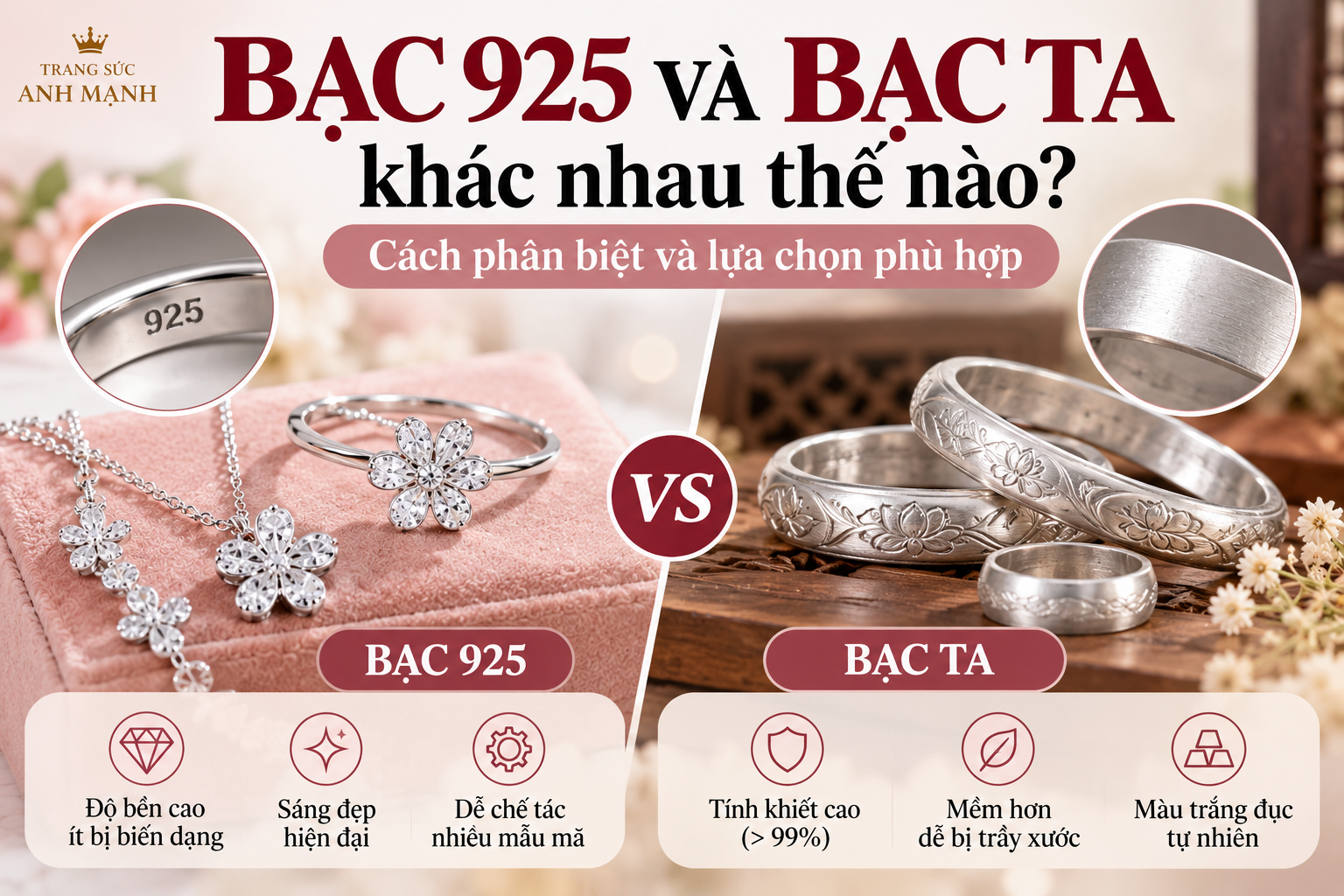 Bạc 925 và bạc ta khác nhau thế nào – cách phân biệt và lựa chọn